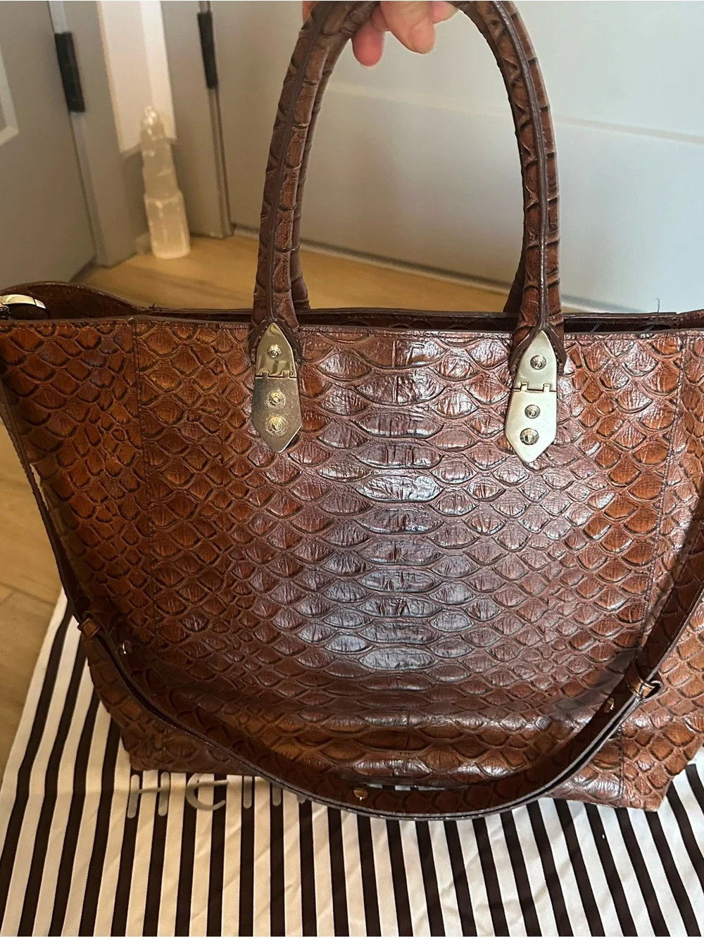 henri bendel Brown Crocodile Leather Tote